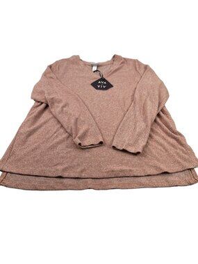 Ava And Viv Women's Size 1X Sweater Shirt Long Sleeve V Neck Ribbed Mauve New
